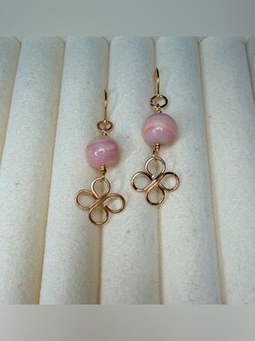 Pink Opal Clover Earrings